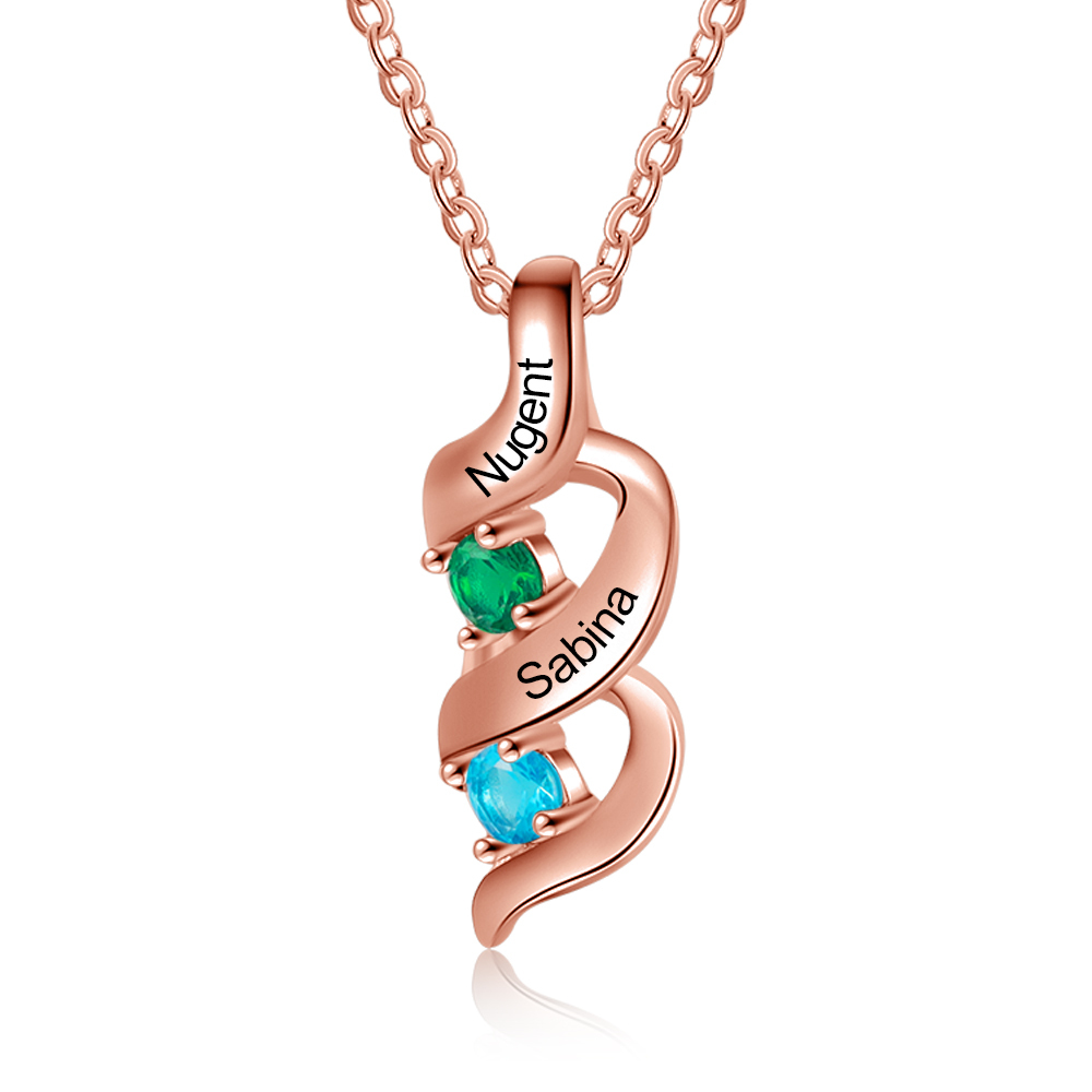 Personalised Necklace Cascading Pendant with 2 Birthstones Engraving 2 Names Gifts for Her-Jessemade AU