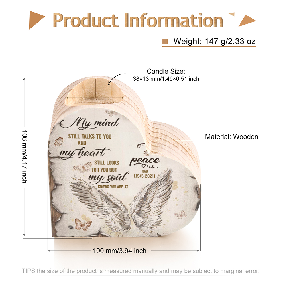 Personalised Wooden Heart Candle Holder Memorial Candlesticks "My mind still talks to you" Gifts For Lost of Loved One-Jessemade AU