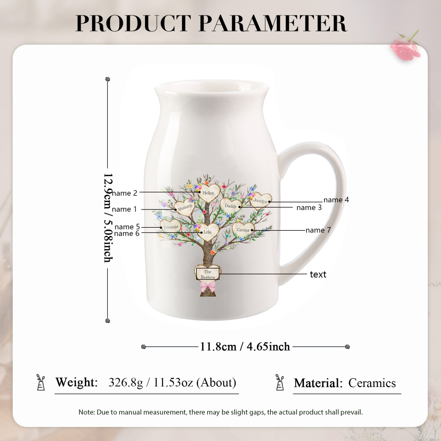 Personalised Ceramic Flower Vase Custom 2–8 Names & 1 Text Family Tree Vase Gift for Mother/Grandma-Jessemade AU