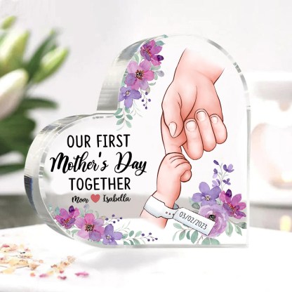 Our First Mother's Day Together - Personalised Date Acrylic Heart Keepsake Holding Hands Custom 2 Names Ornaments-Jessemade AU