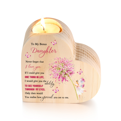 To My Daughter Heart Candle Holder "Never forget that I LOVE YOU" Wooden Candlestick-Jessemade AU
