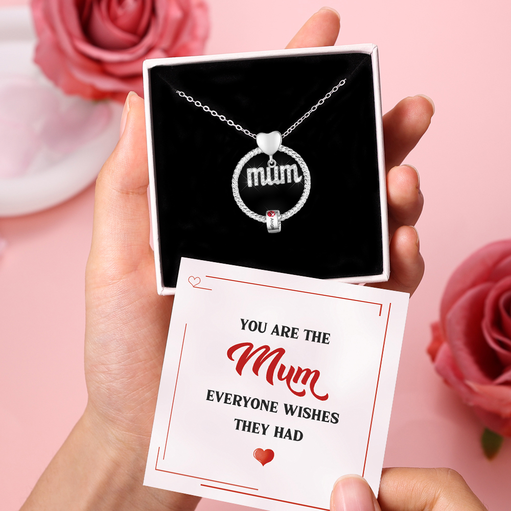 1 Name - Personalised Mum Circle Pendant Necklace Custom Name & Birthstone Necklace Gifts For Mum