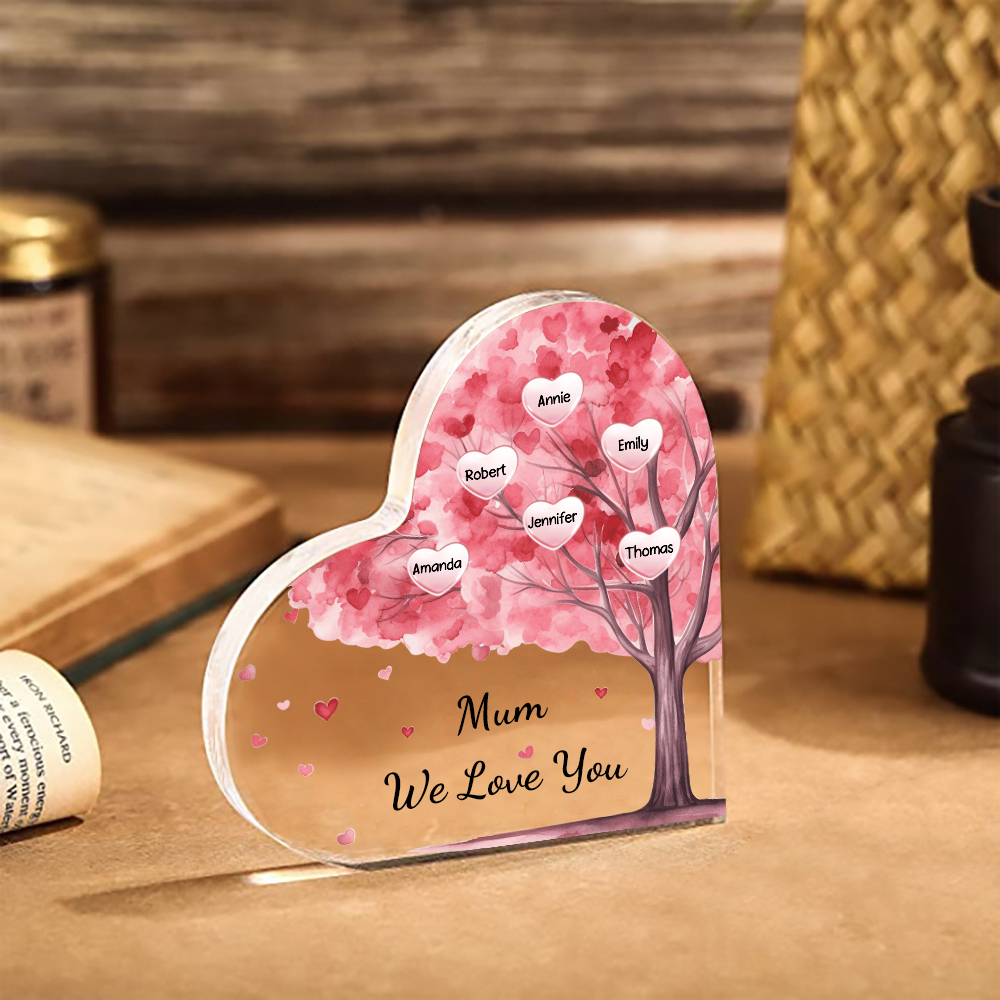 6 Names - Personalised Acrylic Heart Keepsake Custom Text Pink Tree Ornaments Gifts for Grandma/Mother-Jessemade AU