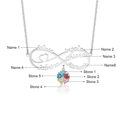Personalised Infinity Necklace With 6 Birthstones Engraved Names Necklace Gift For Women-Jessemade AU