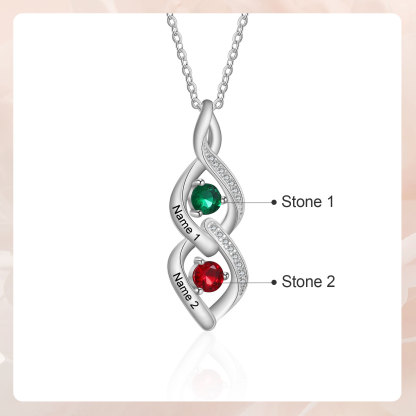 Personalised Twisted Pendant Necklace Custom 2 Birthstones & 2 Names Necklace