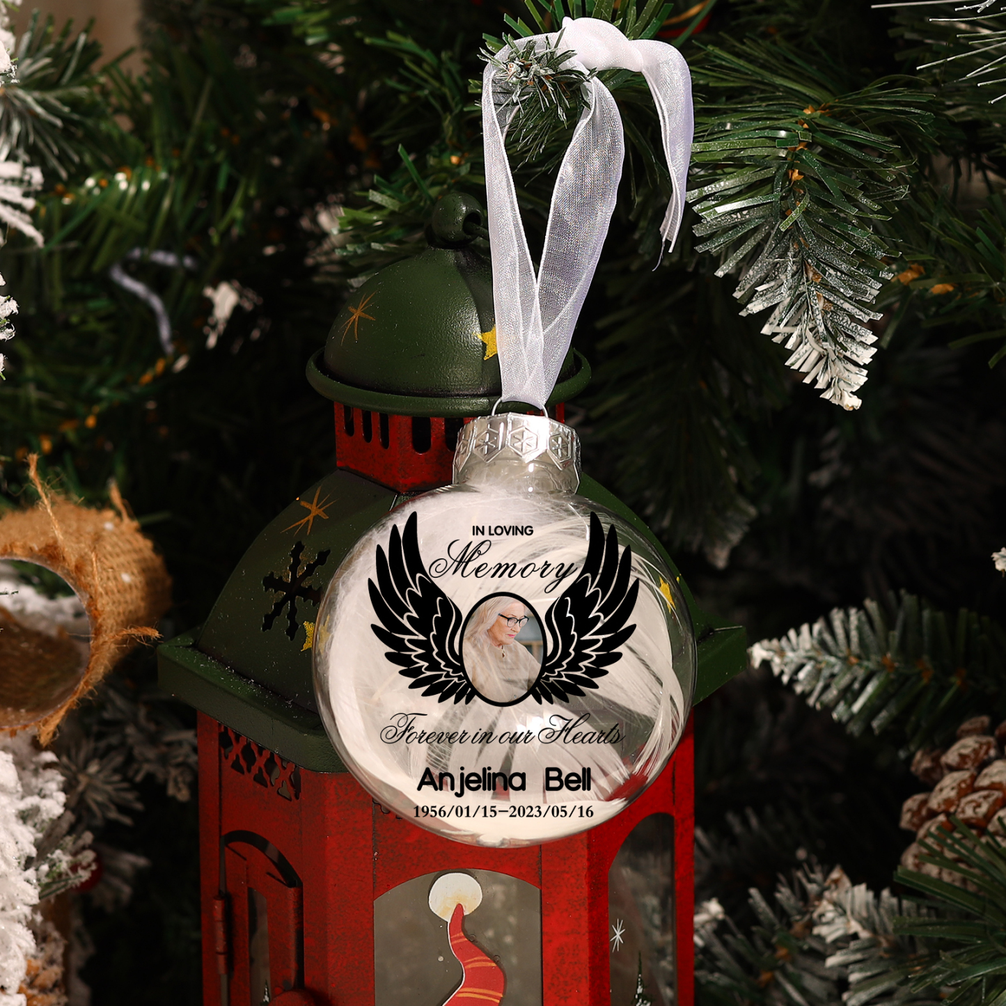 Memorial Ball Feather Ornaments Custom Name & Date & Photo Christmas Ornament Commemorate Deceased Loved Ones - Forever In Our Hearts-Jessemade AU