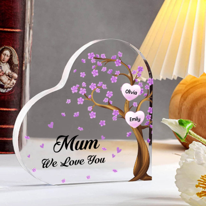 2 Names - Personalised Acrylic Heart Keepsake Custom Text Purple Flowers Tree Ornaments Gifts for Grandma/Mother-Jessemade AU