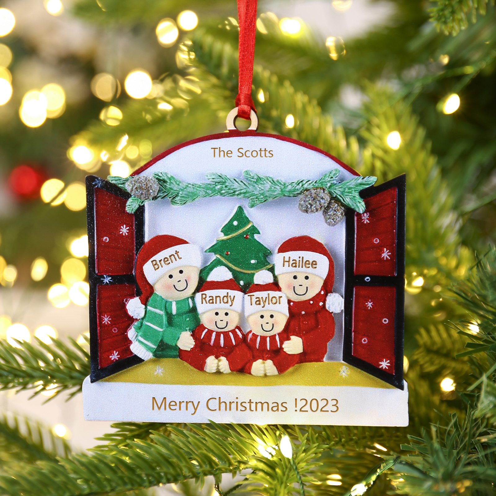 4 Names - Personalised Wooden Christmas Ornaments Customised Text & Date Xmas Decor Gifts for Family Friends-Jessemade AU