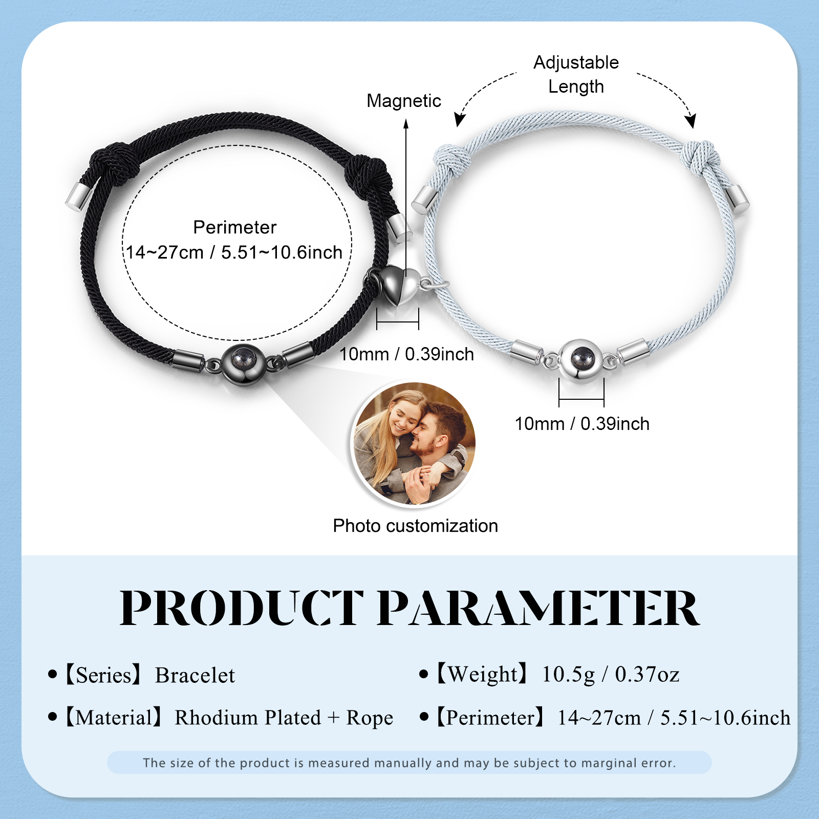 2 PCS Personalised Couple Projection Bracelet Customised 1 Photo Bracelet Adjustable Bracelet Romantic Gift For Her/Him-Jessemade AU