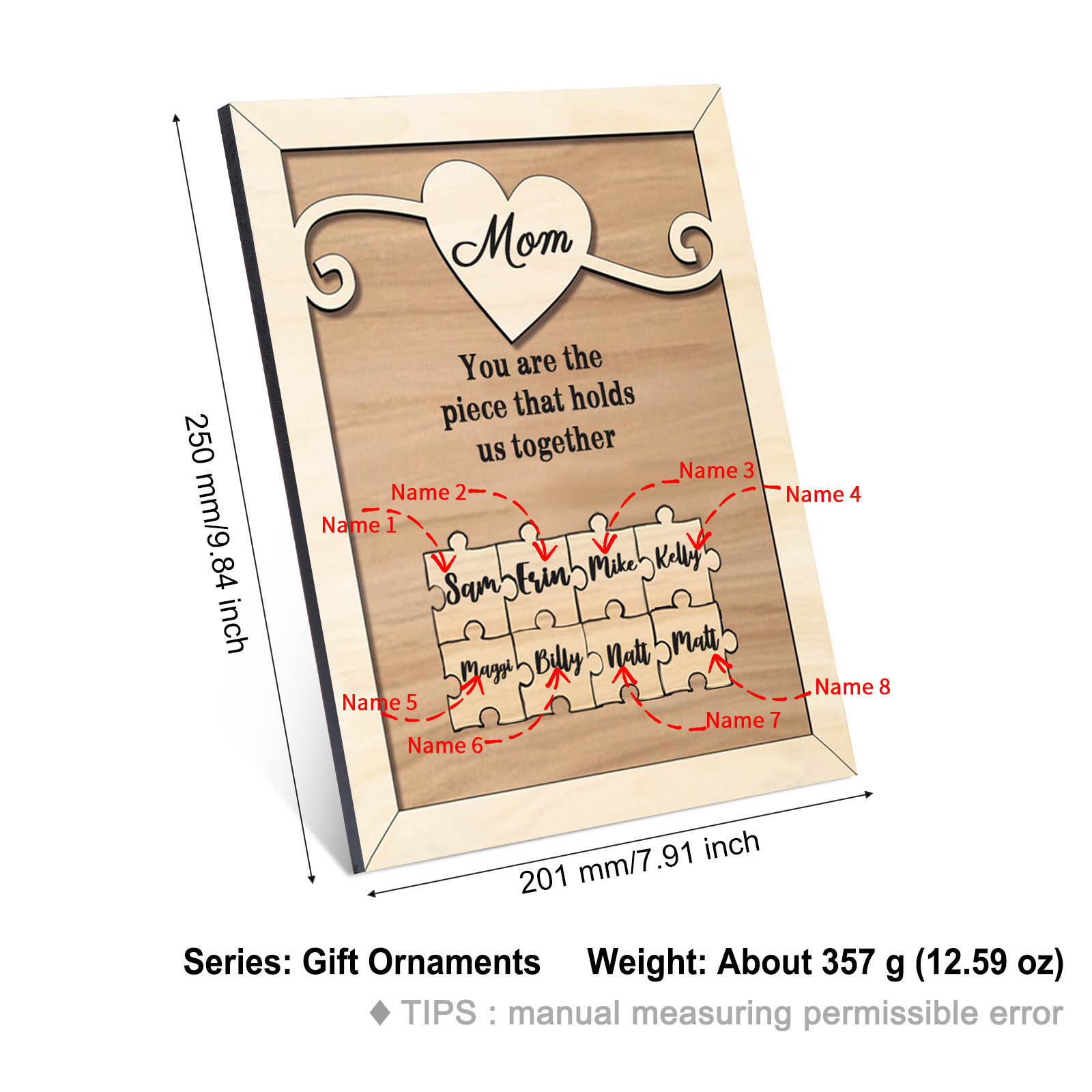 Personalised Mom Puzzle Picture Board Customised 5 Names Keepsake Wood Signs "You are the piece that holds us together" Gifts For Mother-Jessemade AU