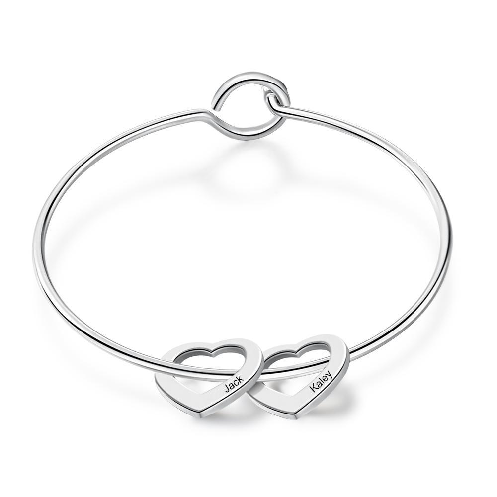 Children Bangle Bracelet with 2 Heart Pendants Engraved 2 Names Gifts-Jessemade AU
