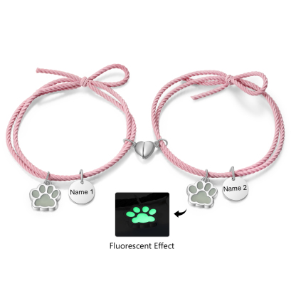Personalised Couple Bracelets Engraved 2 Names Dog Paw Fluorescent Bracelet Magnetic Bracelet Gifts For Him/Her-Jessemade AU