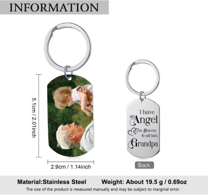 Memorial Grandpa Keychain Custom 1 Photo Keychain Memorial Gift - I have Angel in Heaven I call him Grandpa-Jessemade AU