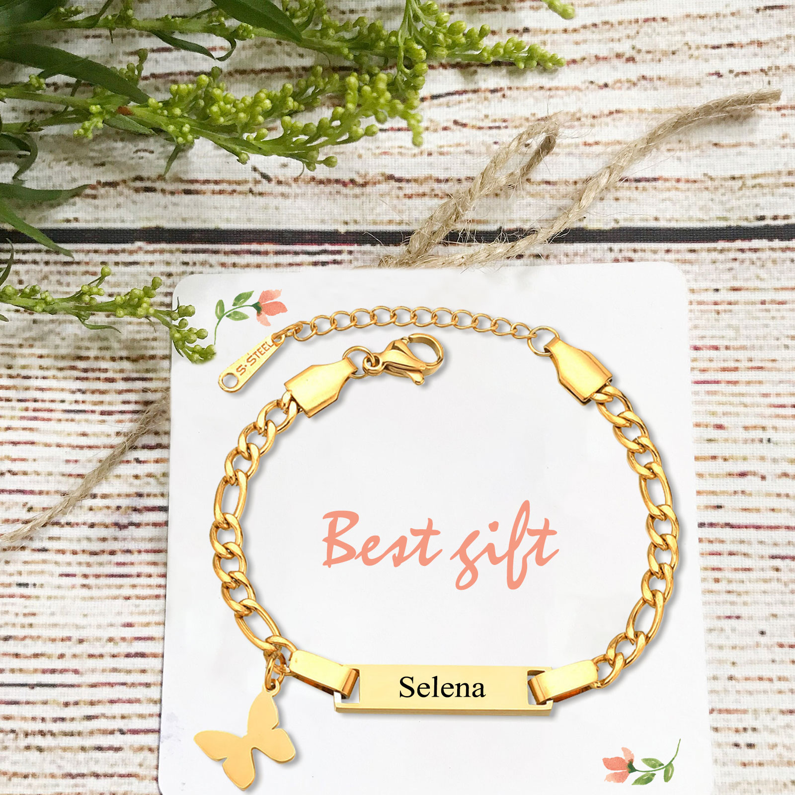 Custom Name Bracelet Cuban Chain Bracelet Personalised Butterfly Bracelet Love Gifts-Jessemade AU