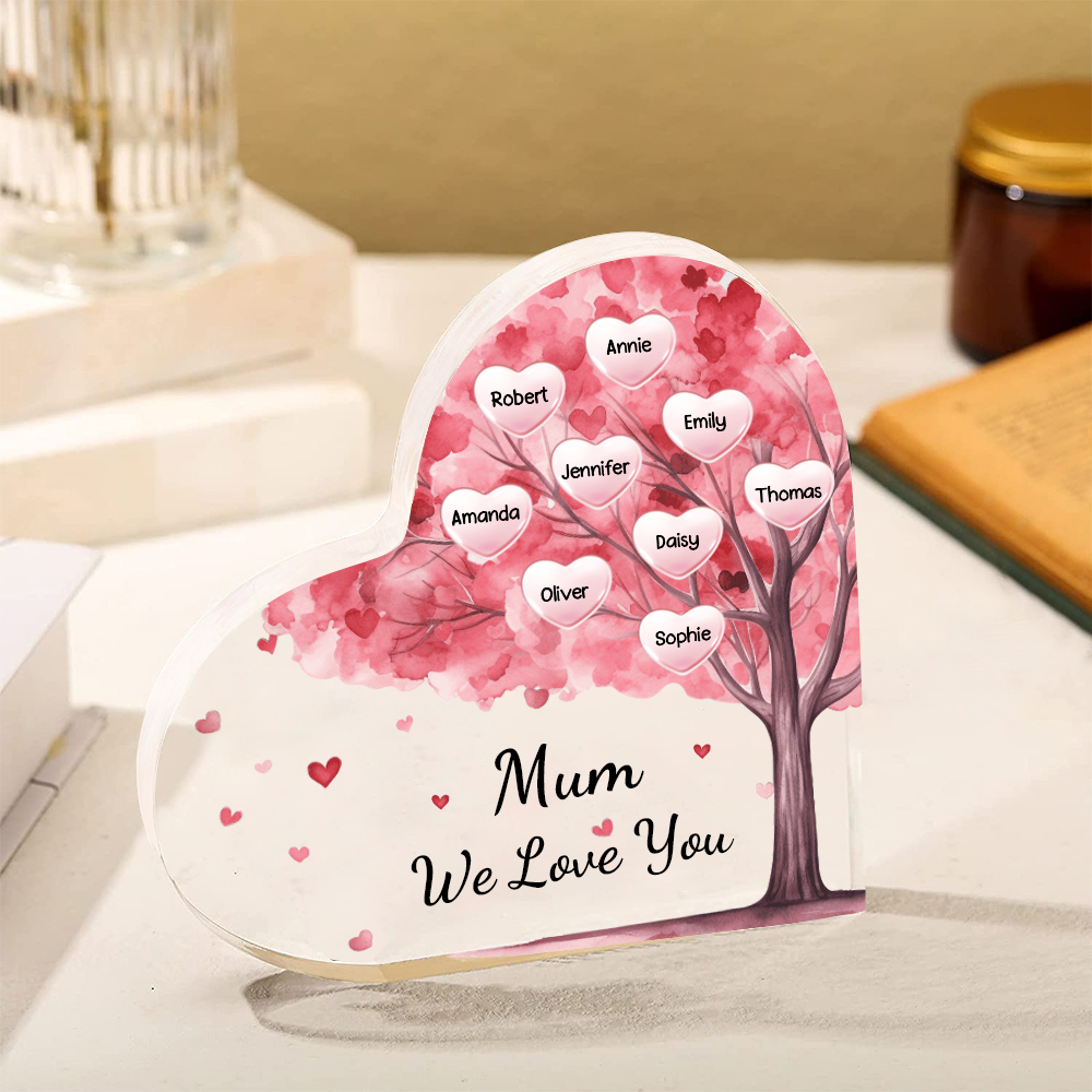 9 Names - Personalised Acrylic Heart Keepsake Custom Text Pink Tree Ornaments Gifts for Grandma/Mother-Jessemade AU