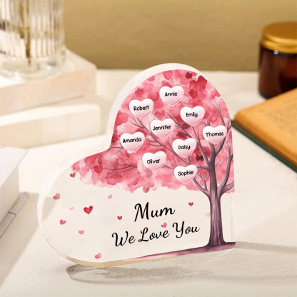 9 Names - Personalised Acrylic Heart Keepsake Custom Text Pink Tree Ornaments Gifts for Grandma/Mother-Jessemade AU
