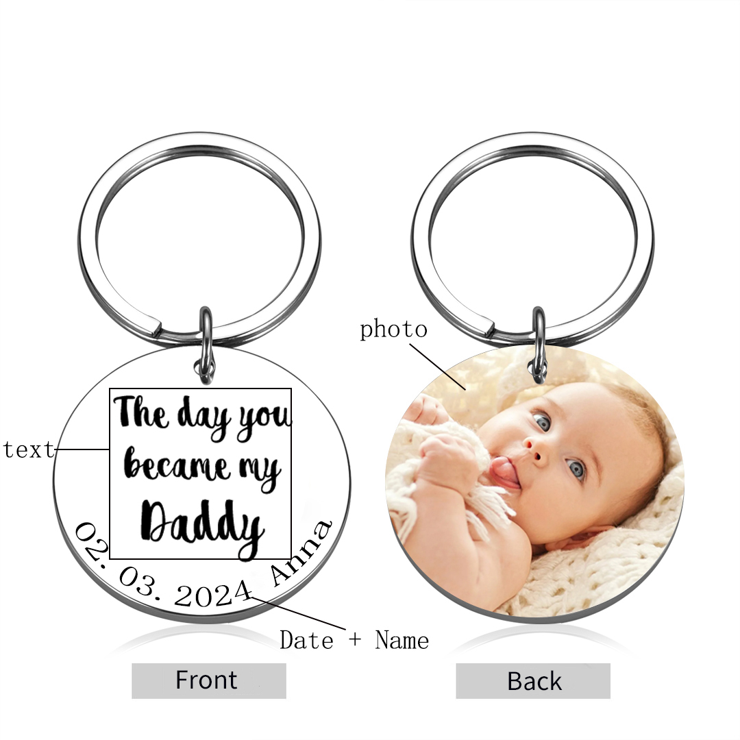 Personalised Photo & Text & Date & Name Keychain Circle Keychain Father's Day Gifts for Family-Jessemade AU