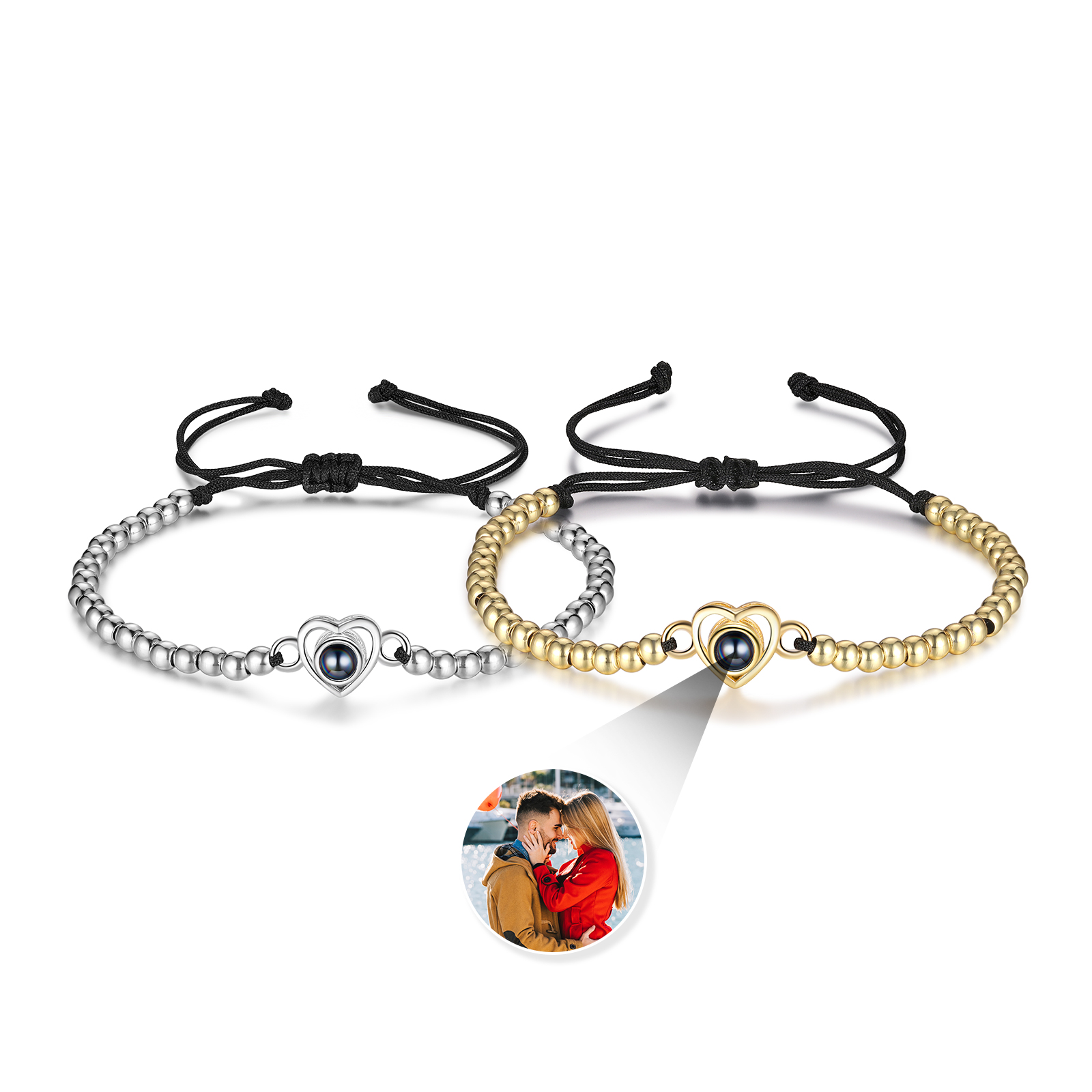 2 PCS Personalised Couple Projection Bracelet Customised 1 Photo Adjustable Bracelet Special Gift For Her/Him-Jessemade AU