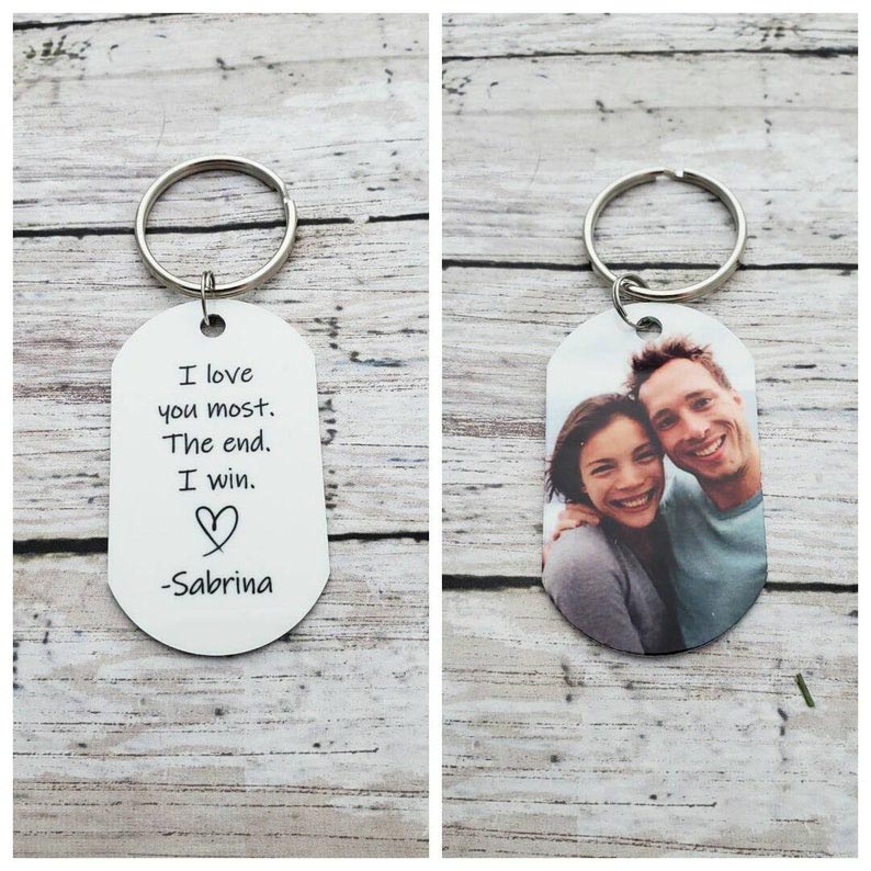 Personalised Photo Keychain with Name for Couple "I Love You Most The End I Win"-Jessemade AU