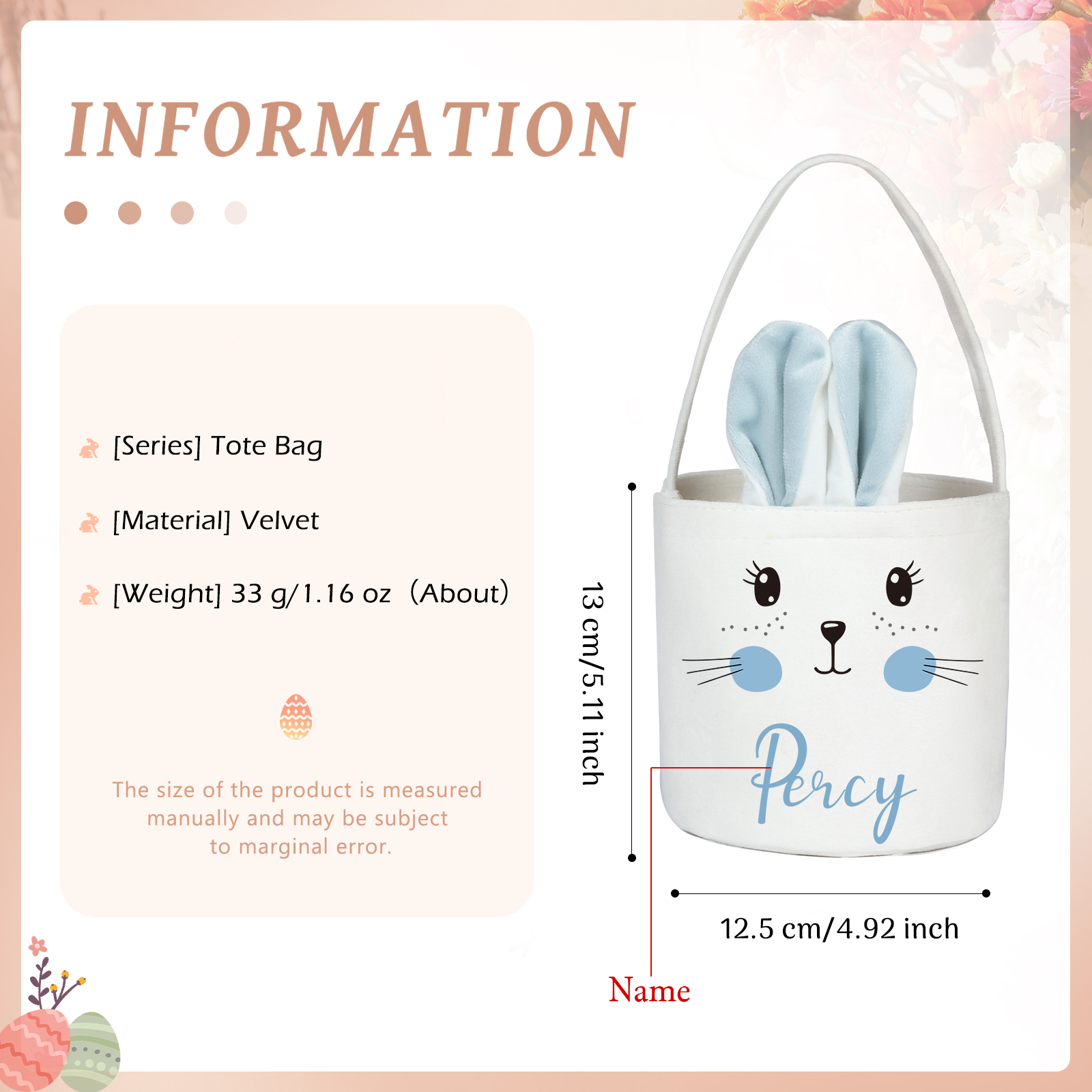 Personalised Bunny Tote Bag Custom Name Bucket Bag Bunny Basket Easter Gifts-Jessemade AU