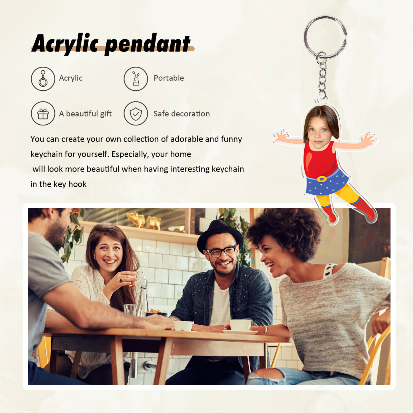 Personalised Superwoman Acrylic Keychain Custom Photo Funny Hanging Ornament Back to School Gift for Kids-Jessemade AU