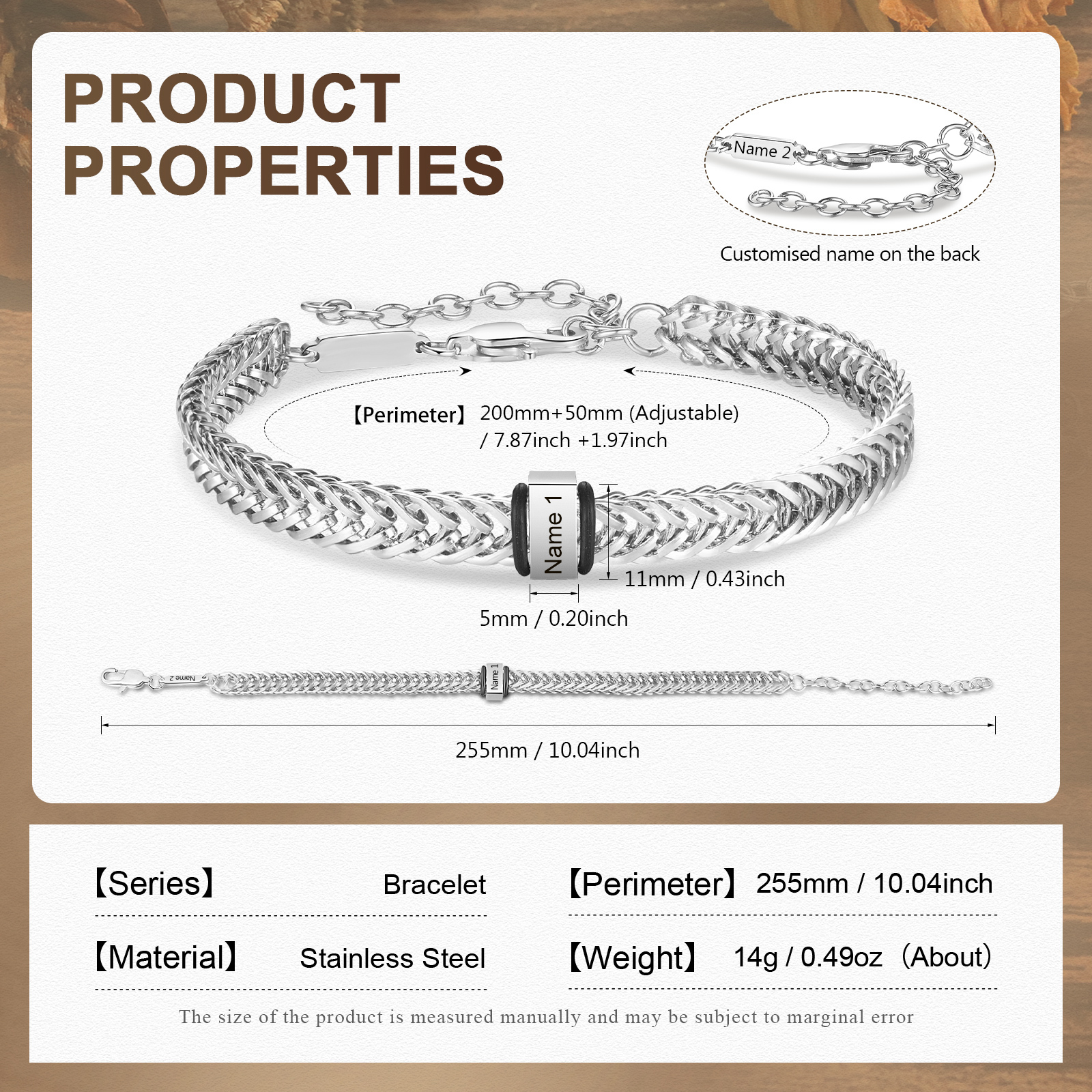 Personalised Men's Beaded Bracelet Custom 2 Names Adjustable Bracelets Stainless Steel Gifts for Him-Jessemade AU