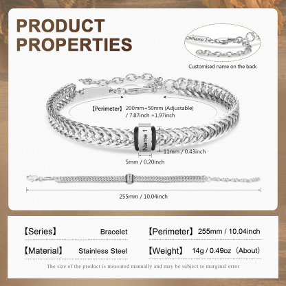 Personalised Men's Beaded Bracelet Custom 2 Names Adjustable Bracelets Stainless Steel Gifts for Him-Jessemade AU