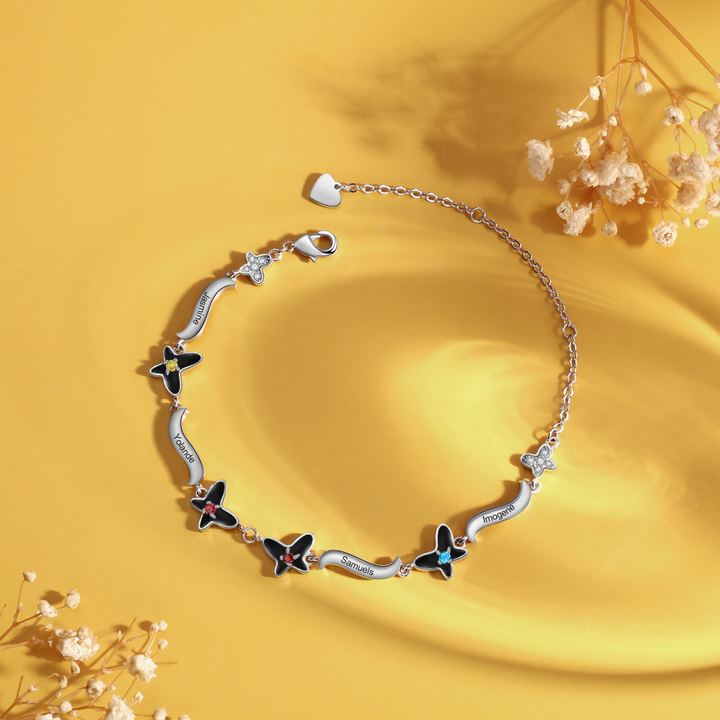 Personalised Butterfly Bracelet With 4 Birthstones Engrave Names Necklace Gift For Women-Jessemade AU