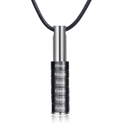 Personalised Vertical Cylinder Pendant Necklace with Beads Engraved 6 Names Men's Necklace for Him-Jessemade AU