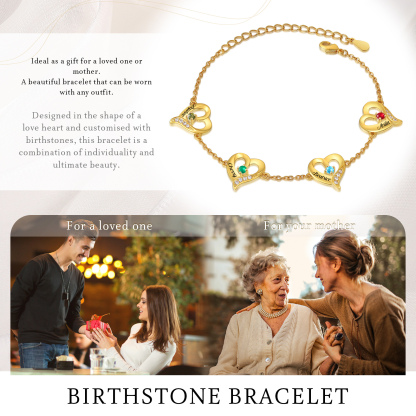 4 Names - Personalised Heart Bracelet Custom Names & Birthstones Bracelets Valentine's Day Gift For Her-Jessemade AU