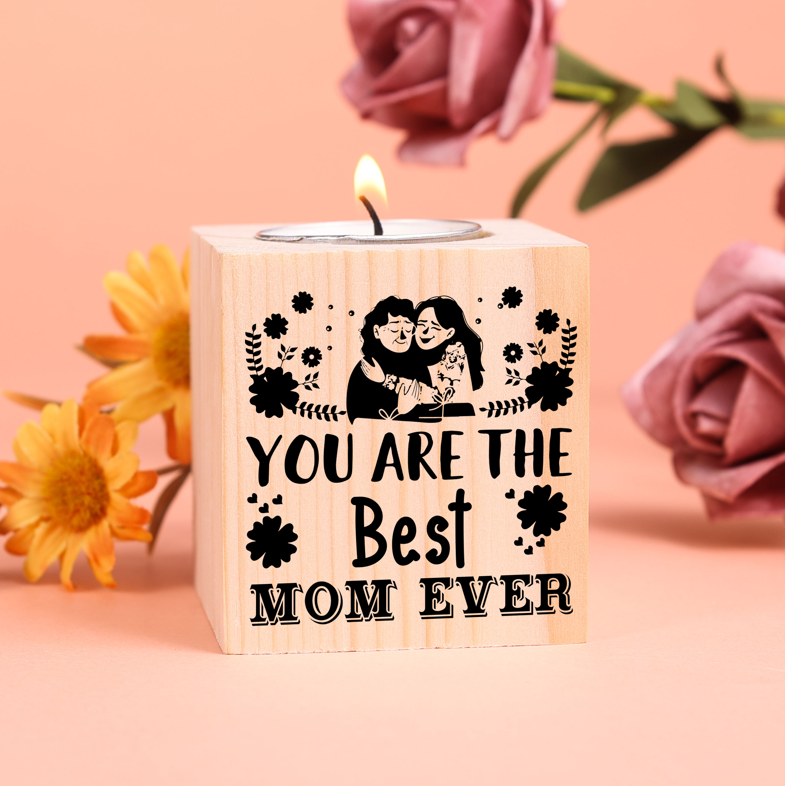 Block Candle Holder You Are The Best Mom Ever Wooden Candlesticks for Mother-Jessemade AU