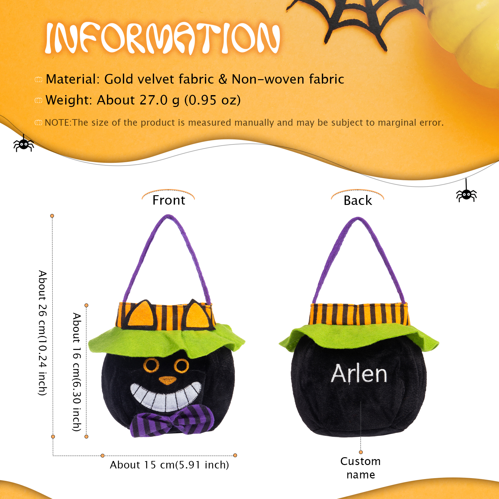 Personalised Halloween Tote Bags with Name Halloween Trick or Treat Candy Bags for Kids-Jessemade AU