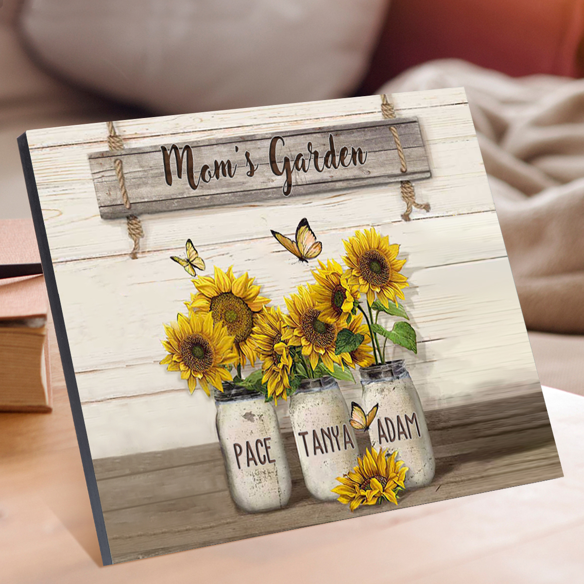 3 Names - Personalised Wooden Plaque Sunflowers Customised with Text Home Decoration Gift for Mother/Grandma-Jessemade AU
