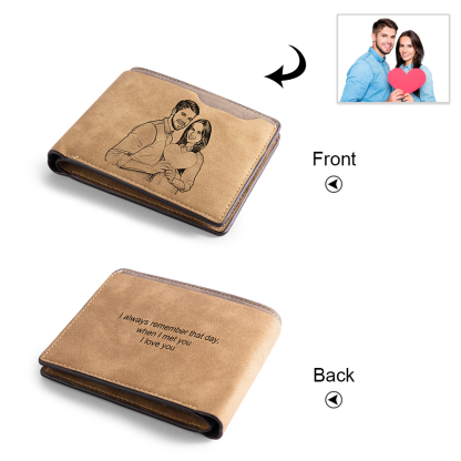 Brown Personalised Leather Wallet Engraved Photo Short Purse Folding Wallet Gifts For Men-Jessemade AU