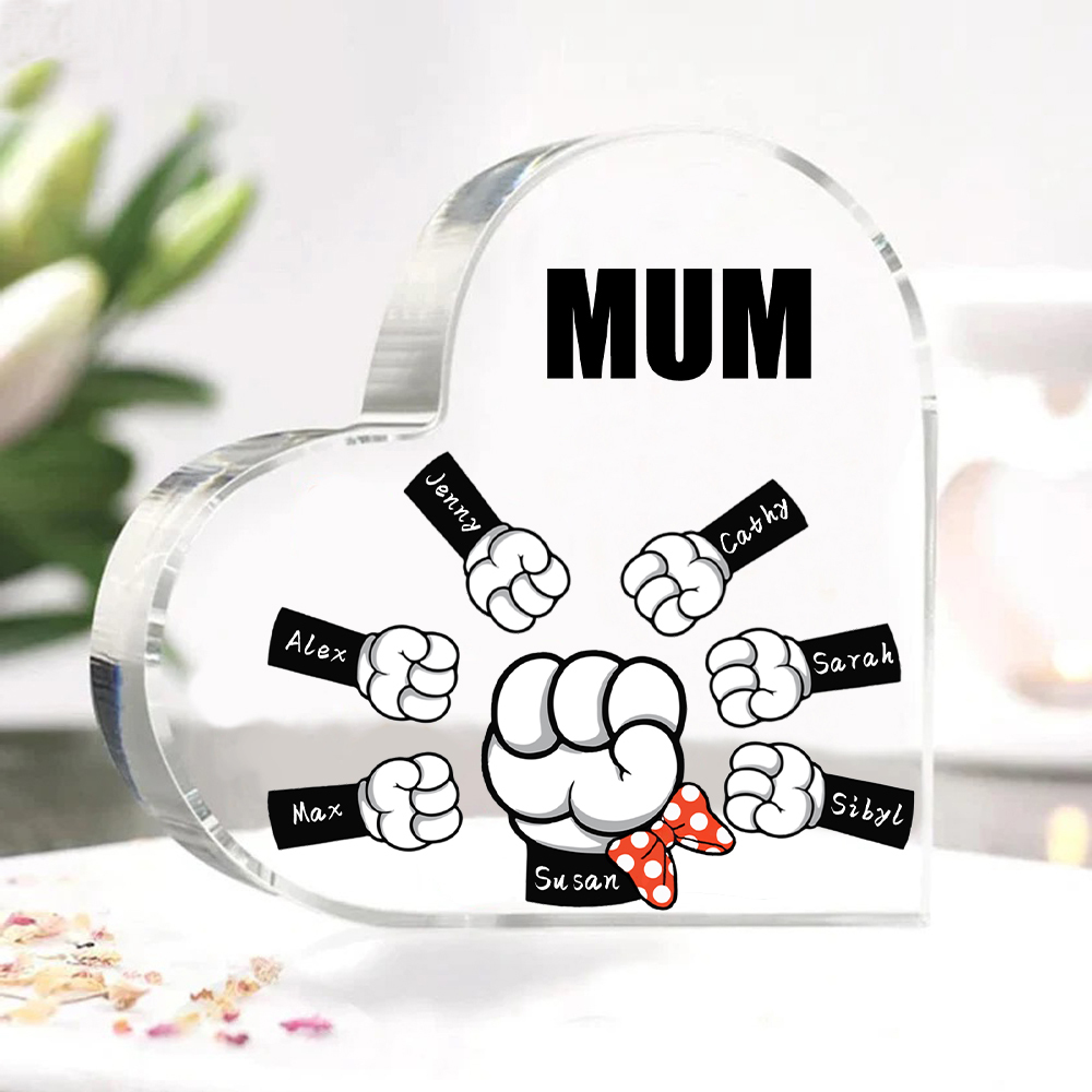 7 Names - Personalised Acrylic Heart Keepsake Custom Name & Text Fist Bump Ornaments Gifts for Family-Jessemade AU