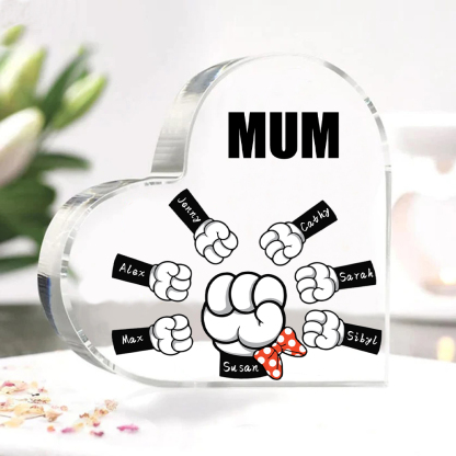 7 Names - Personalised Acrylic Heart Keepsake Custom Name & Text Fist Bump Ornaments Gifts for Family-Jessemade AU