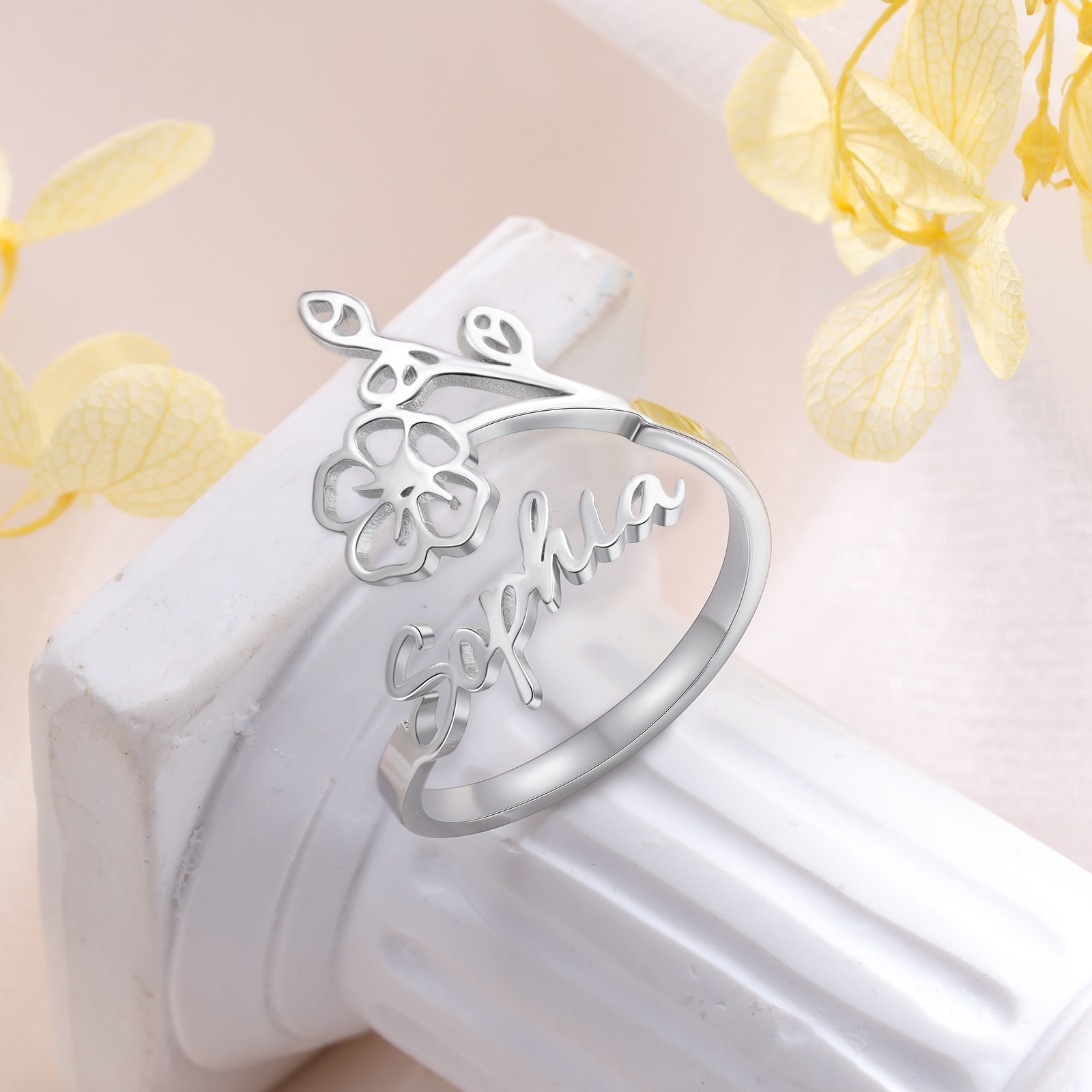 Personalised July Birth Flower Ring With Name Gifts For Her-Jessemade AU