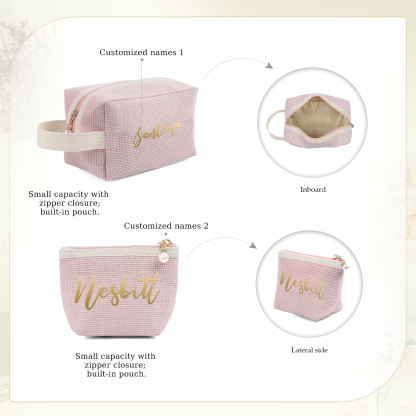 A Set Personalised Name Cosmetic Bag Custom Makeup Bag Zipper Storage Bag Gifts for Ladies Girls-Jessemade AU