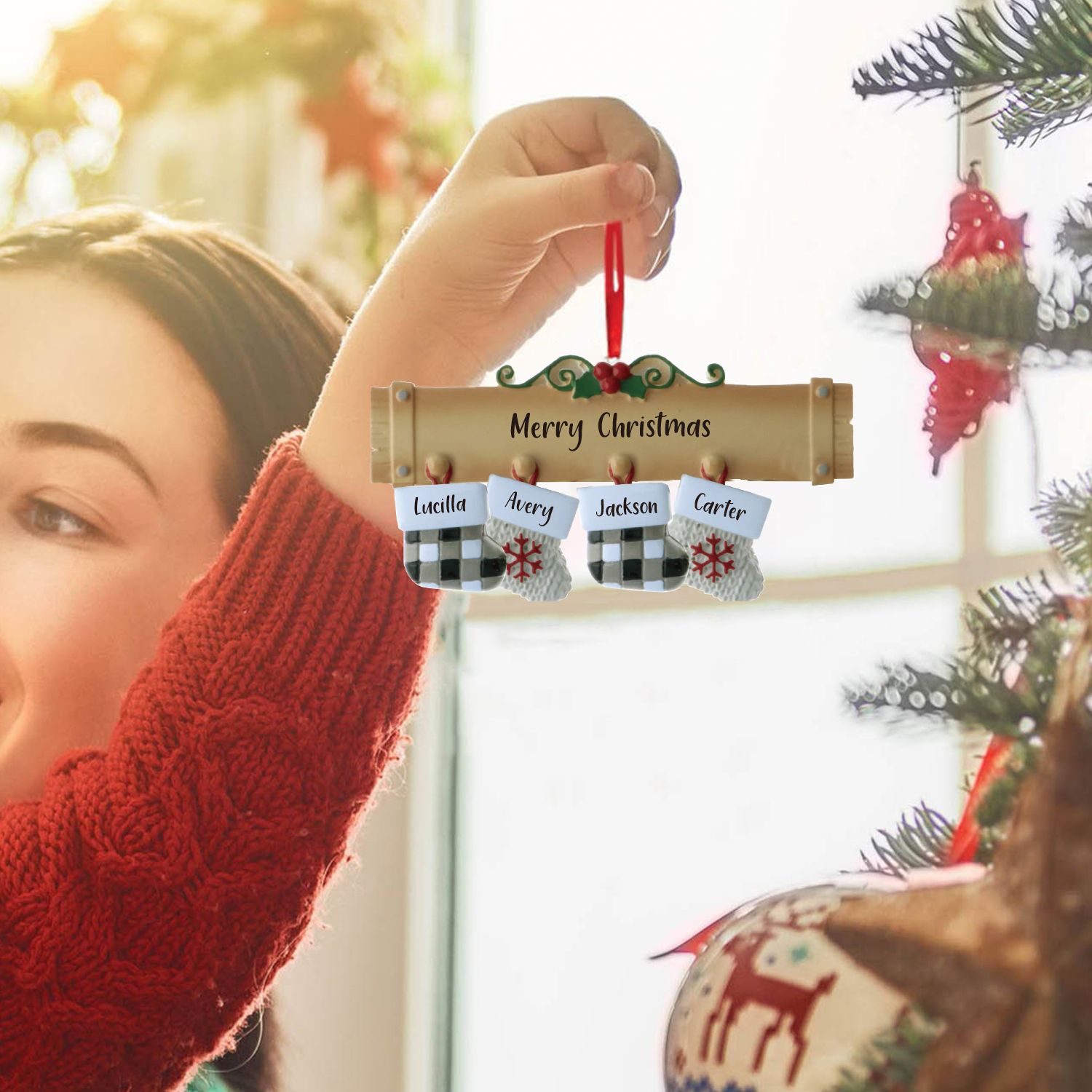 4 Names - Personalised Christmas Stockings Ornaments Customised Name & Text Christmas Decor Wooden Gifts for Family Friends-Jessemade AU