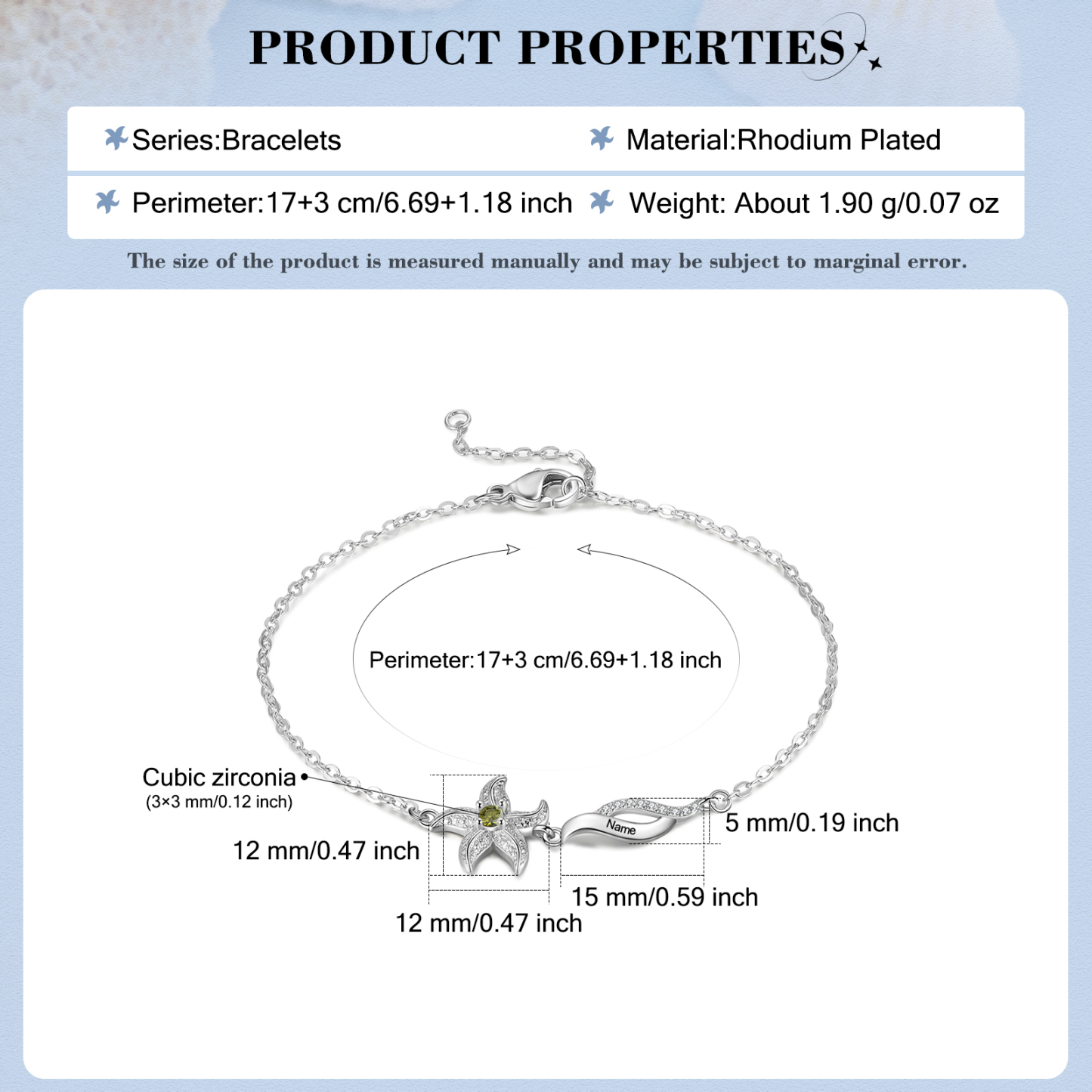 Personalised Women's Bracelet Custom 1 Birthstone Bracelet Starfish Adjustable Bracelet Mother's Day Gift for Her-Jessemade AU