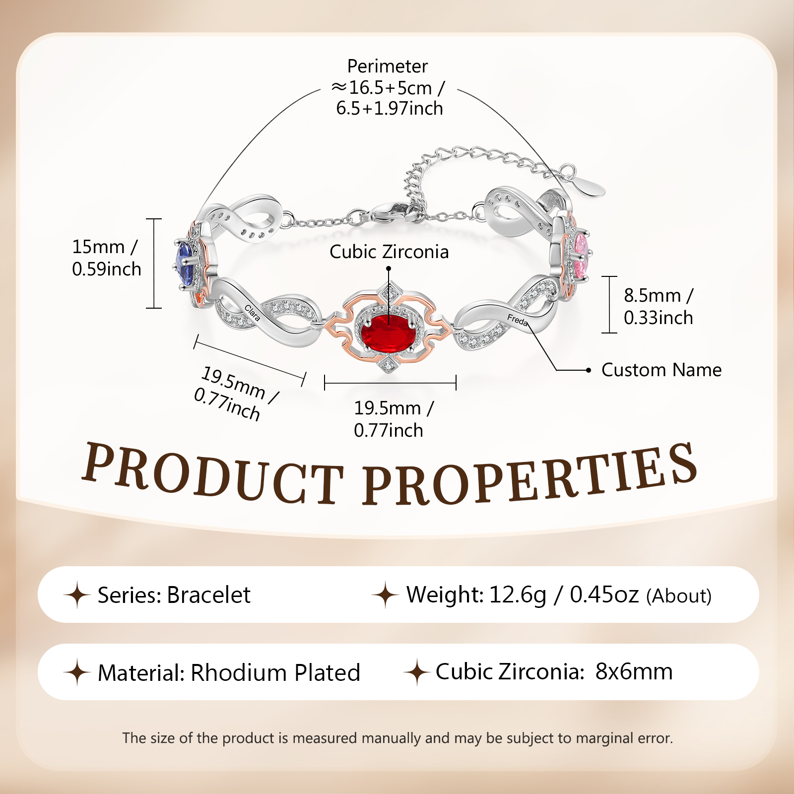 Infinity Bracelet Personalised 3 Birthstones Engraved 4 Names Women's Bracelets Birthday Gift for Her-Jessemade AU