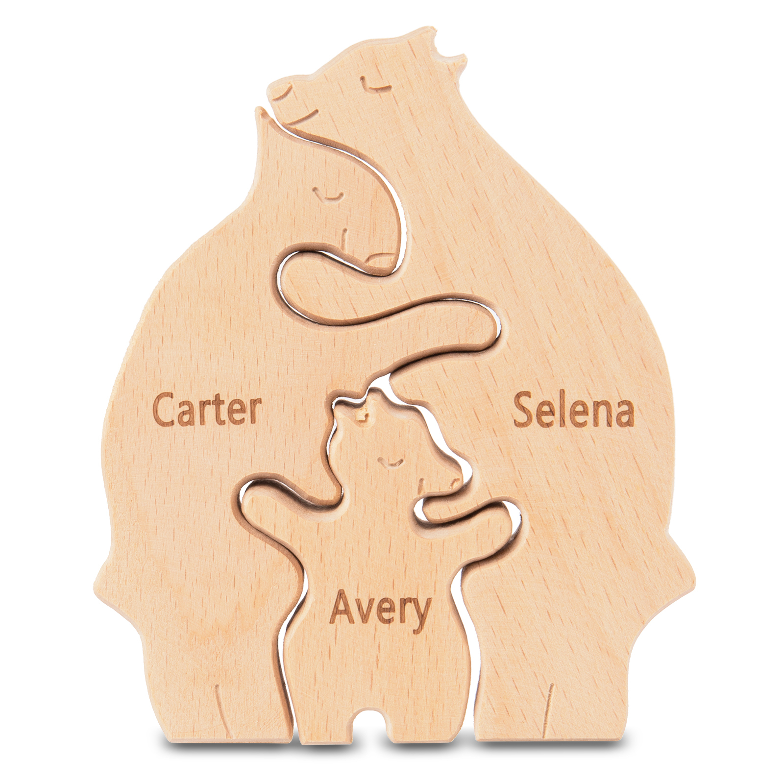 Personalised Wooden Animal Puzzle Custom 3 Names Puzzle Whale Bear Rabbit Hug Ornament Gifts for Family-Jessemade AU