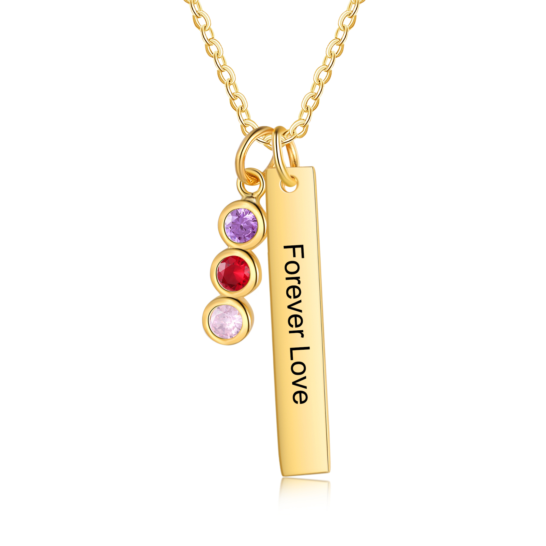 Personalised Bar Pendant Necklace Custom 3 Birthstones & 1 Text Necklace Birthday Gift for Her-Jessemade AU