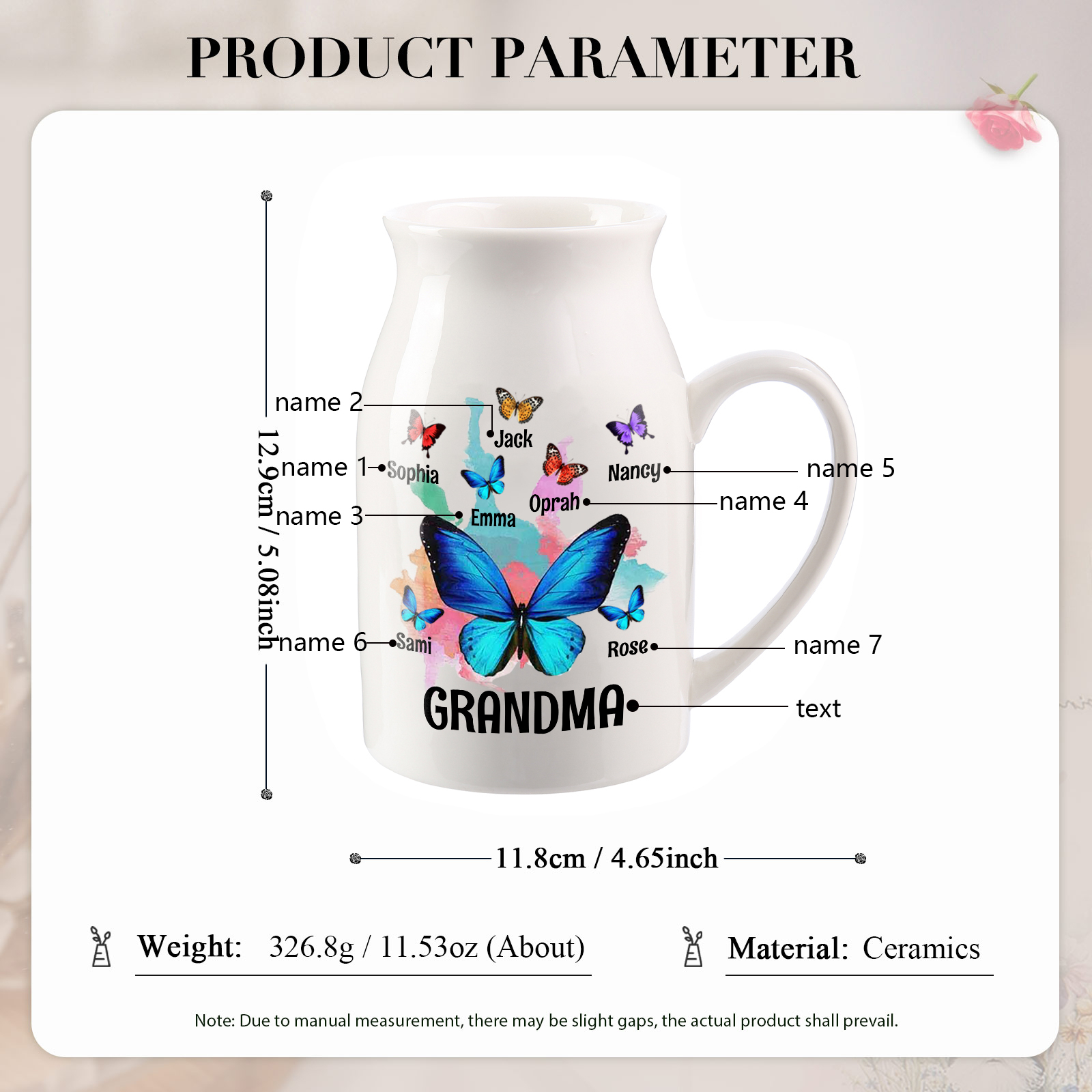 Personalised Ceramic Flower Vase Custom 2–8 Names & 1 Text Colourful Butterfly Vase Gift for Mother/Grandma-Jessemade AU