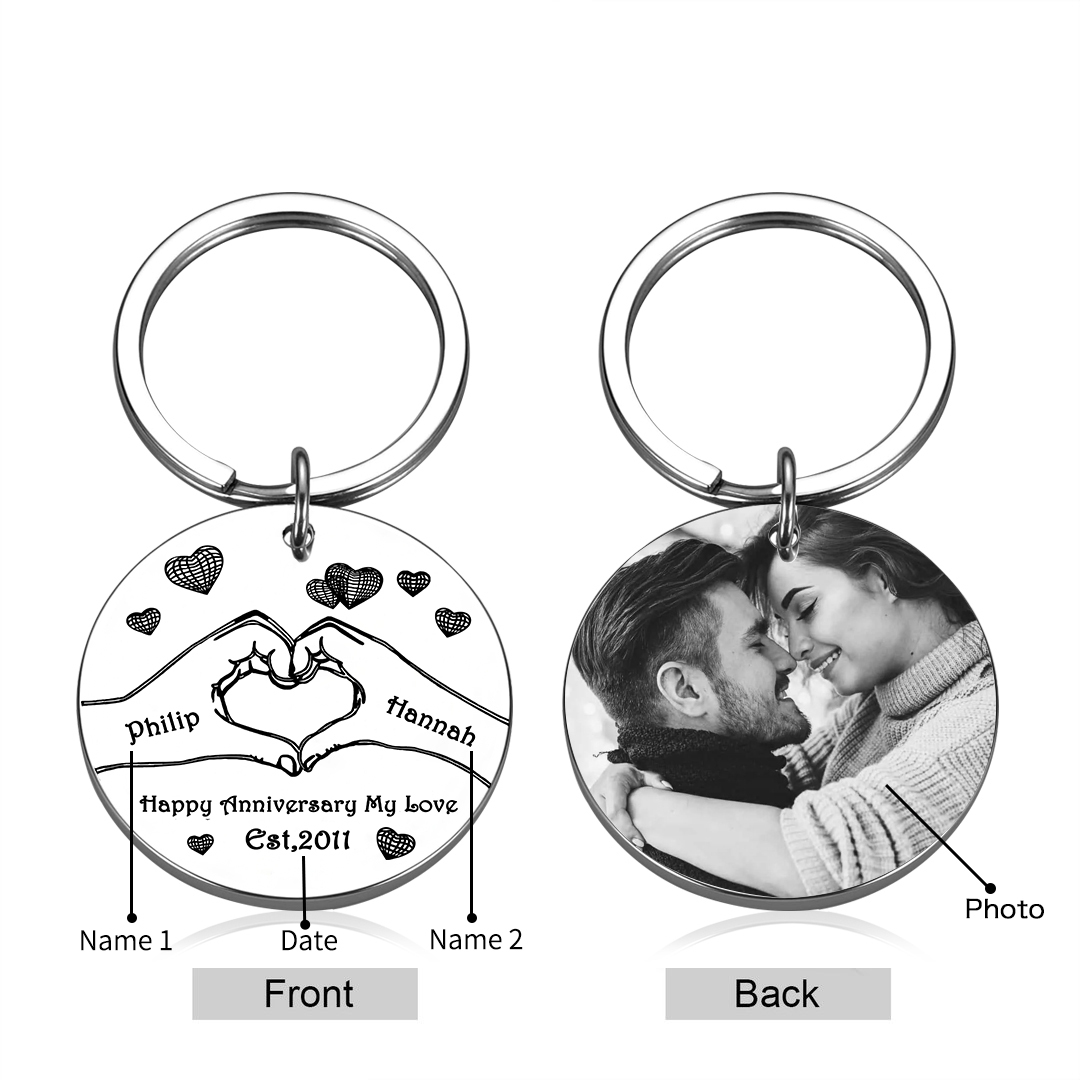 Couple Photo Keychain Customised 2 Names & Date Keyring Anniversary Gifts - Happy Anniversary My Love-Jessemade AU