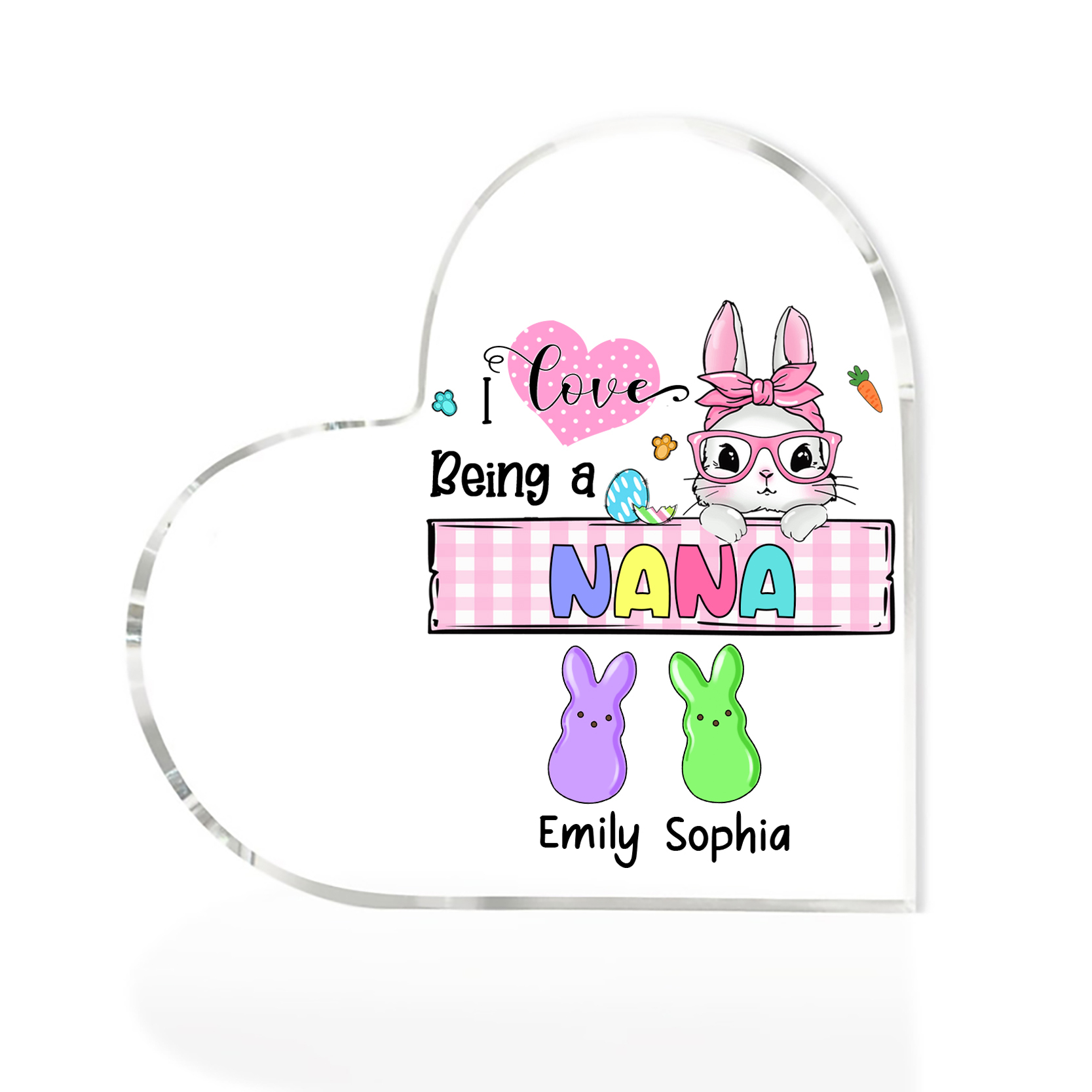 3 Names - Personalised Acrylic Heart Keepsake Custom Names Bunny Ornaments Gifts for Grandma/Mother-Jessemade AU