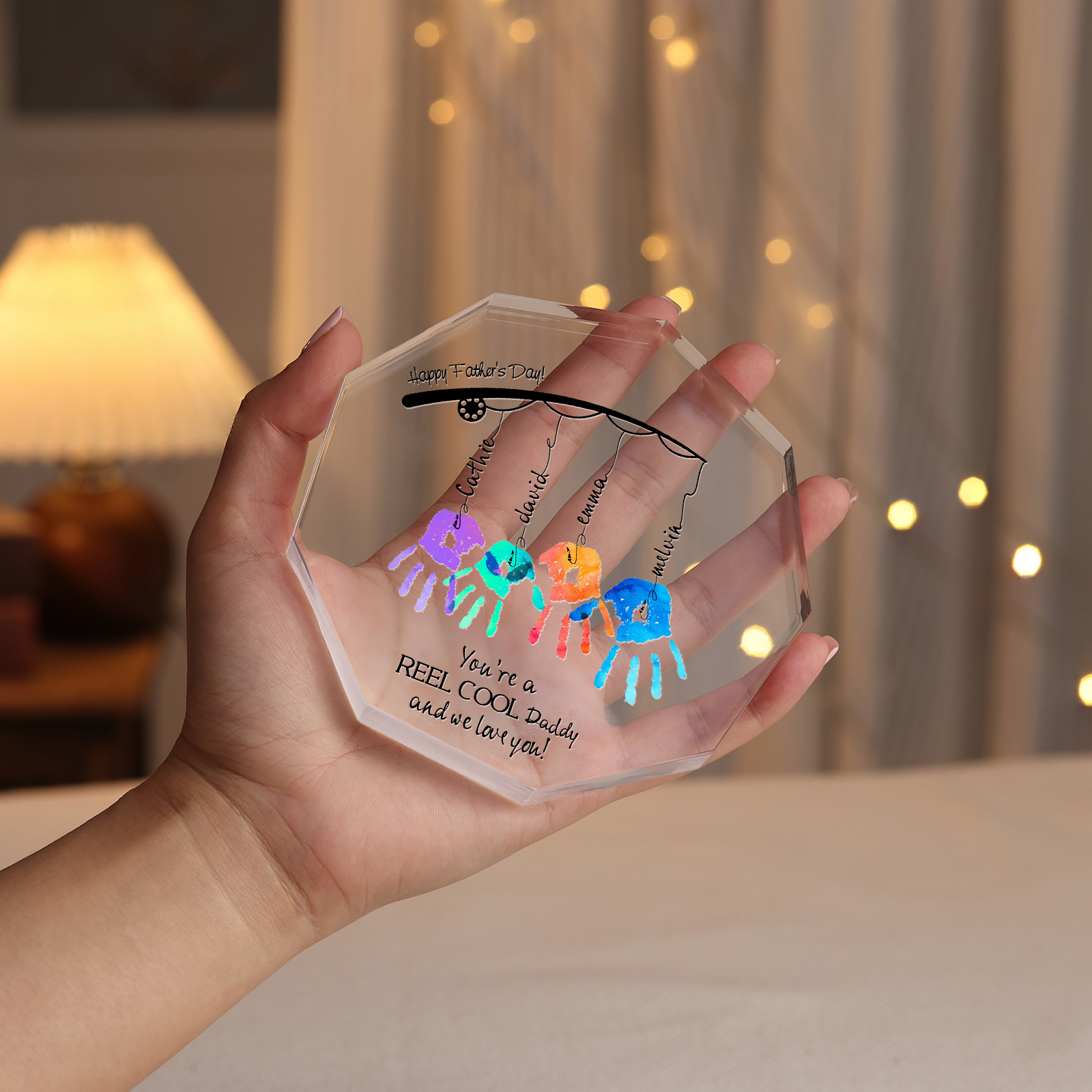 Personalised Acrylic Nine-Sided Shape Plaque Custom 4 Names Fishing Ornaments - You're A Real Cool Daddy And We Love You-Jessemade AU