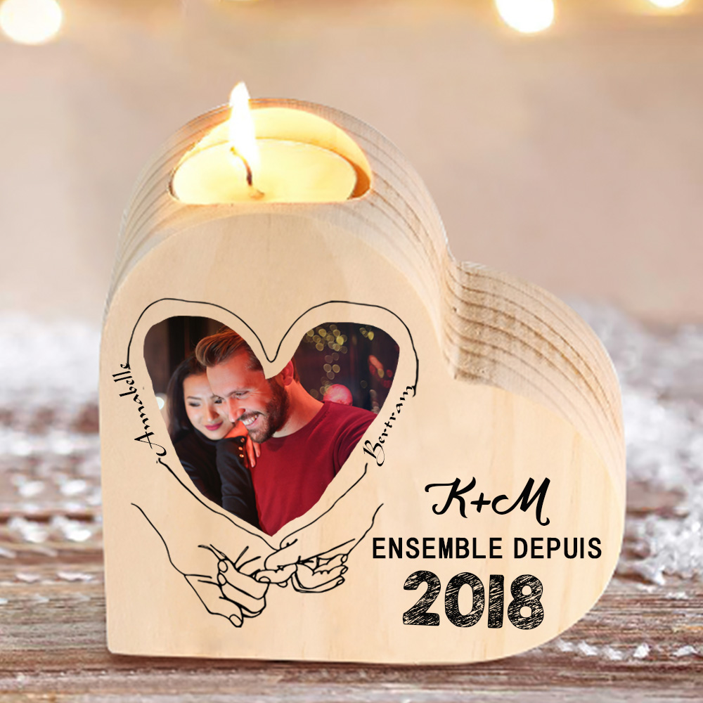 Couple Wooden Heart Candle Holder Hand Gesture Heart Promise Candlesticks-Jessemade AU
