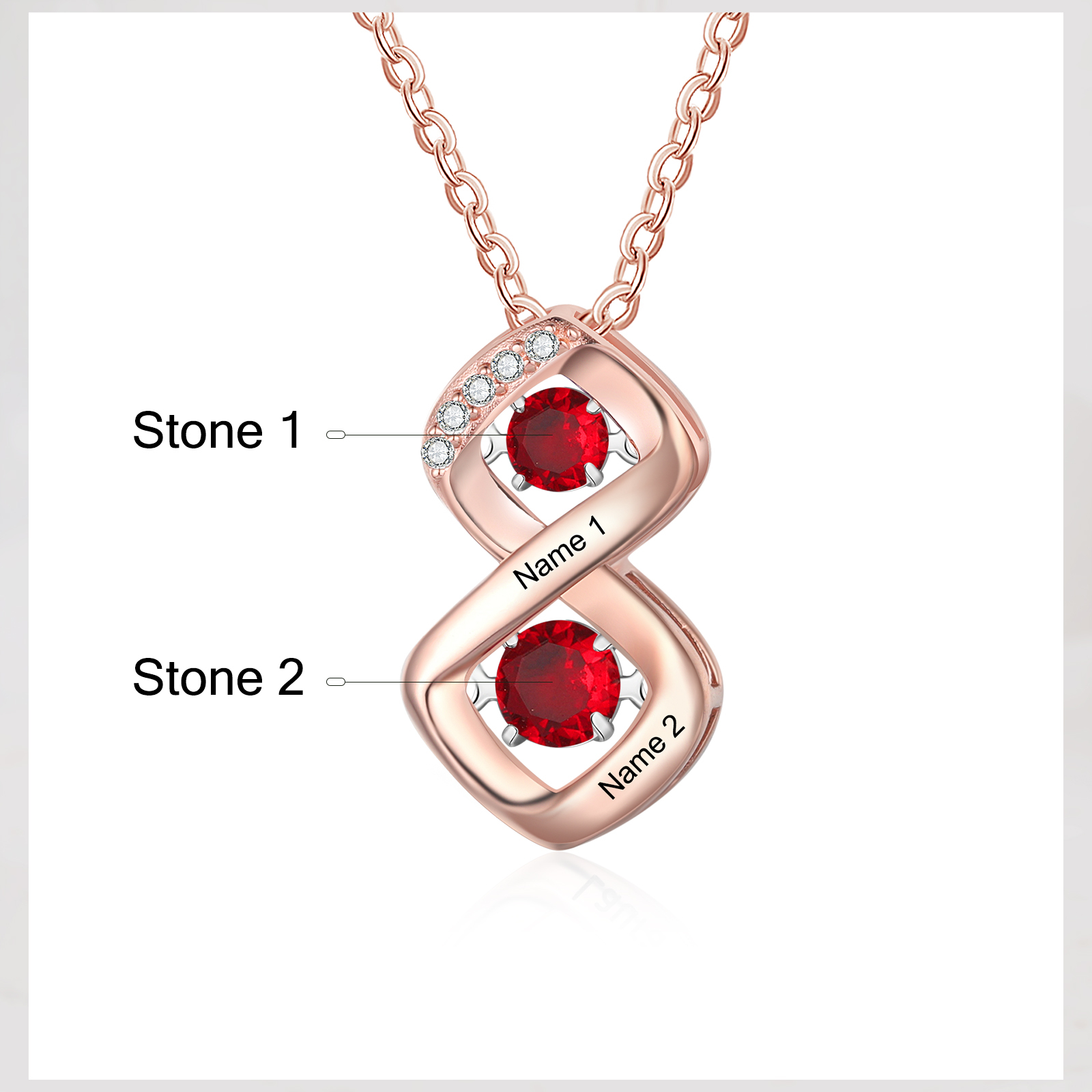Custom Family Necklace with 2 Birthstones Engraving Names Dancing Stone Necklace-Jessemade AU