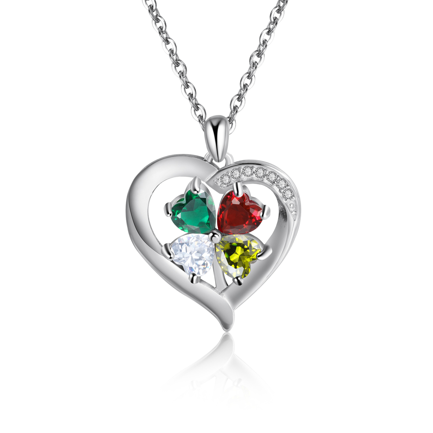Personalised Heart Necklace with 3 Birthstones Engrave Names Family Necklace for Mom-Jessemade AU